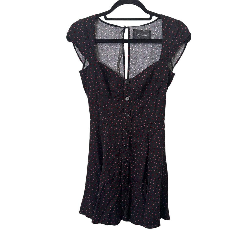 REFORMATION Polka Dot Mini Dress Black Sz 4